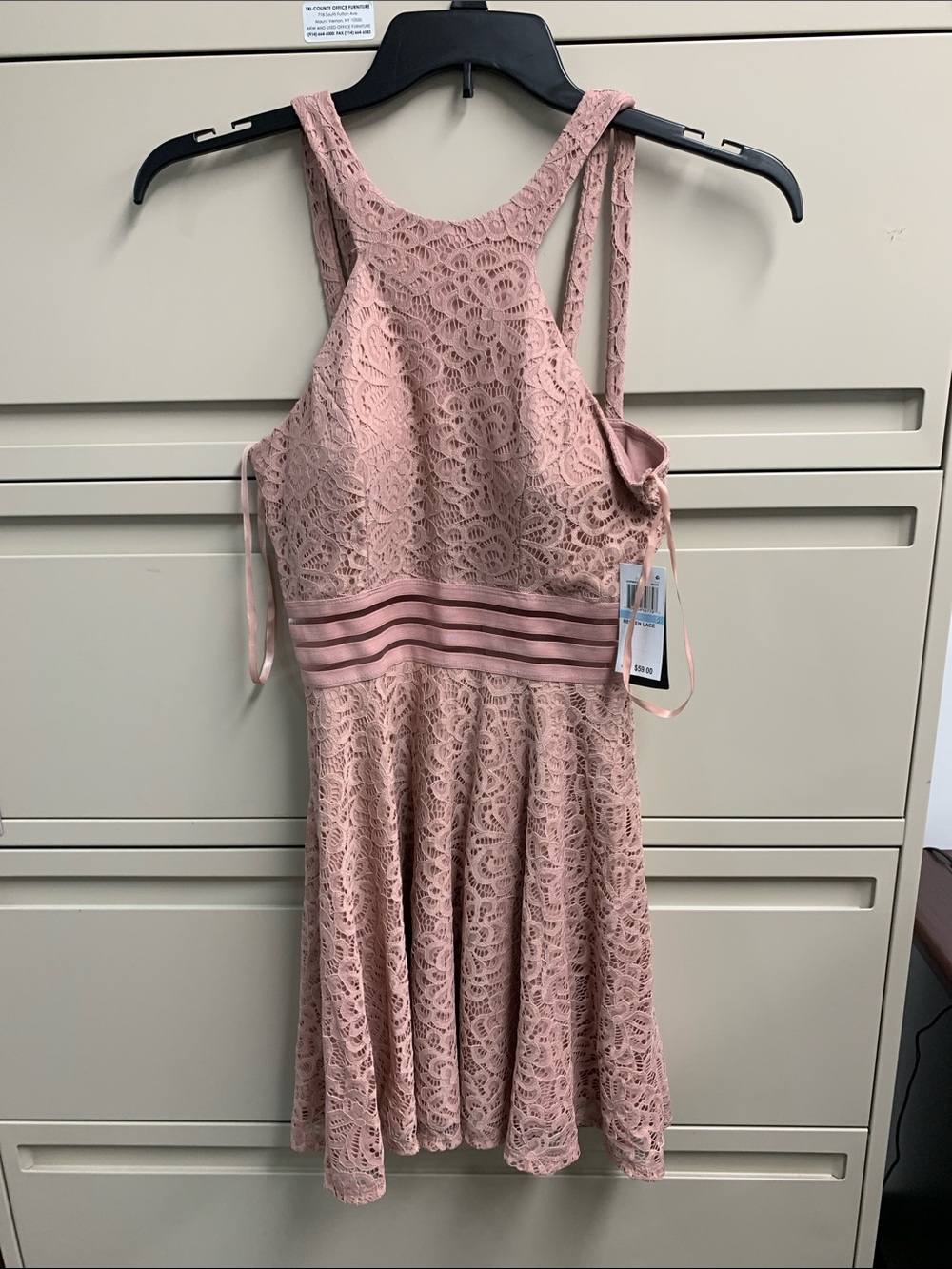 Juniors Blush Lace Halter Dress